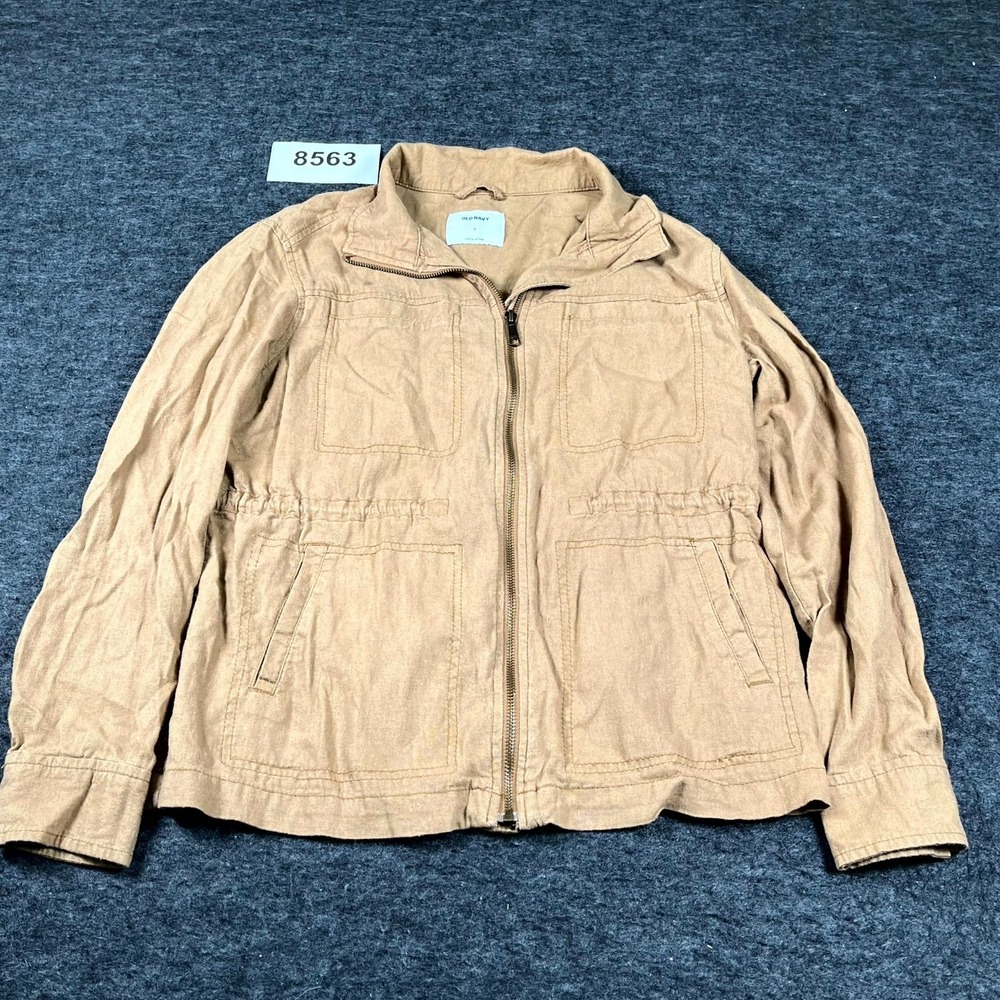 Old Navy Utility Jacket Womens Small Tan Linen Full Zip‎ Long Sleeve Winter